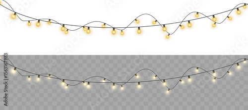 Festive string light garland with decorative cotton ball bulbs. Perfect for Christmas, New Year, wedding or party design. Transparent PNG ideal for overlays, invitations, mockups, or digital decor.
