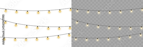 Fototapete Festive string light garland with decorative cotton ball bulbs