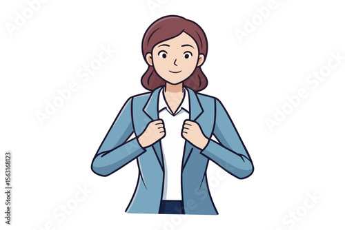Confident businesswoman adjusting her blazer with a smile ready for professional success and opportunities