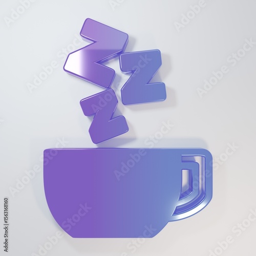 Purple-blue Chamomile tea icon isolated on grey background. A useful therapeutic drink from flowers of chamomile medicinal. Minimalism concept. 3D render illustration