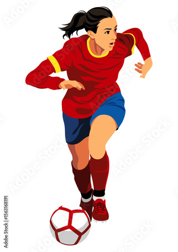 ドリブルする女性のサッカー選手