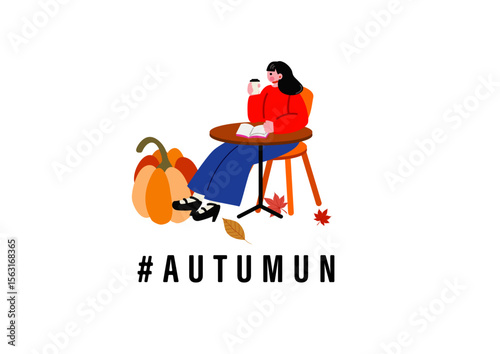 カフェで読書する女性