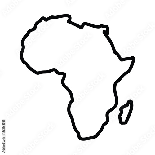Outline map of Africa including Madagascar in simple black line drawing style, suitable for educational, geographical and design use
