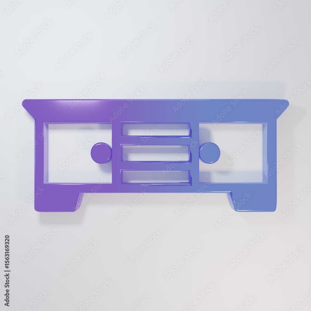 Obraz premium Purple-blue TV table stand icon isolated on grey background. Minimalism concept. 3D render illustration