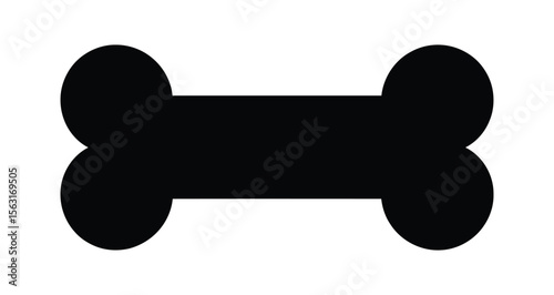 black silhouette of dog bone icon isolated on white background, simple flat pet food symbol, minimalist vector design for stock