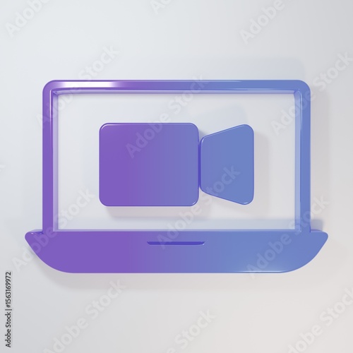 Purple-blue Video chat conference icon isolated on grey background. Online meeting work form home. Remote project management. Minimalism concept. 3D render illustration