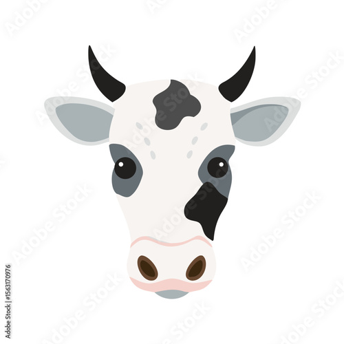Vector icon of a white cow's head with black spots, symbolizing dairy farming, agriculture, and rural life. Clean design on a transparent background