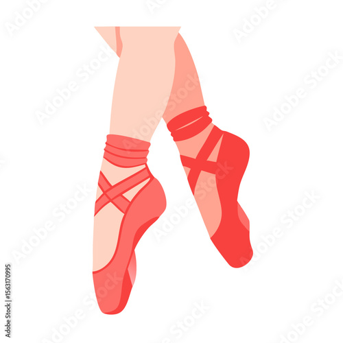 Colored vector icon of red ballet pointe shoes, symbolizing classical dance, elegance, and stage performance. Clean design on a transparent background