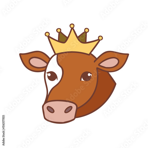 Vector icon of a cow head wearing a crown. Clean design on a transparent background