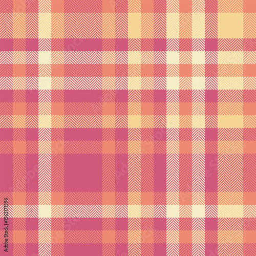 Warm plaid pattern with pink, orange, and cream hues. Versatile for textile design, backgrounds, and creative projects needing a cozy, textured feel.