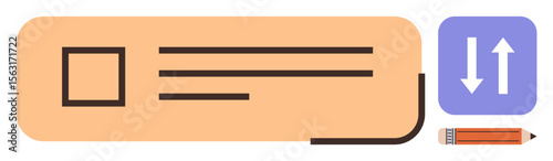 Editable text field with checkbox, sorting arrows in blue square, and pencil icon. Ideal for data entry, customization, sorting, user experience, organization, task management and interface design