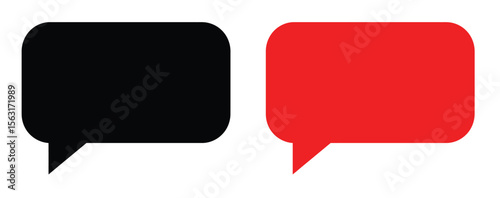 black and red speech bubbles side by side isolated on white background, concept of dialogue, communication, social interaction