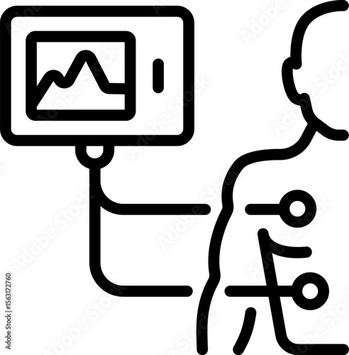 Holter Monitor Outline Icon. Portable ECG Monitoring. Dynamic ECG System. Digital Heart Rate Analyzer and Recorder. Medical symbol isolated on white background.