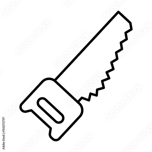 Sharp manual saw for one hand thin line icon, forest industry concept. Vector graphics. Wood work tool, sawing wood sign on white background, style mobile or design.