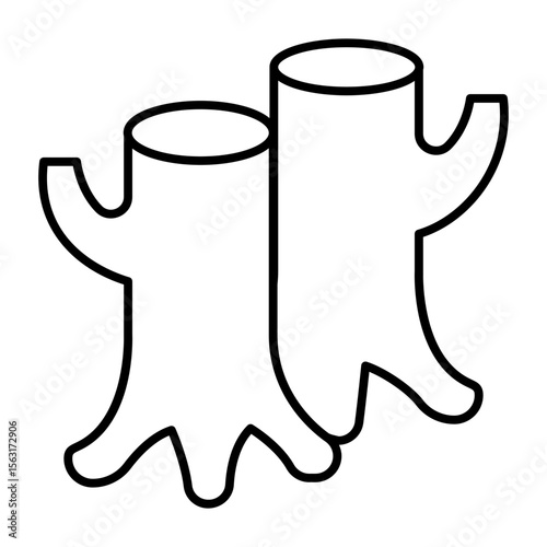 Tree stumps with branches thin line icon, forest industry concept. Vector graphics. Stumps pair, firewood sign on white background, style mobile or design.