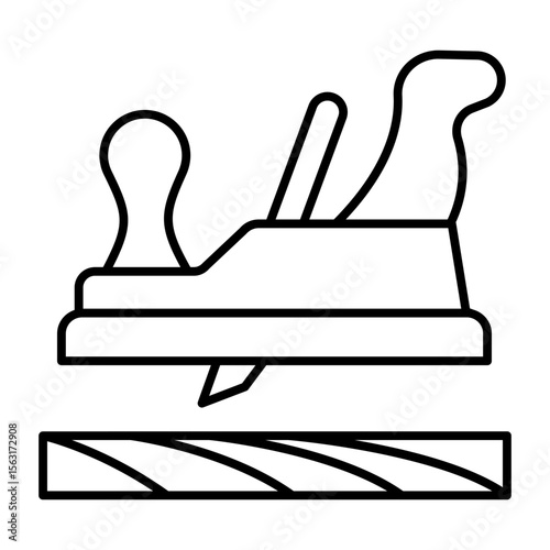 Planer and wooden plank thin line icon, forest industry concept. Vector graphics. Wood work tool, carpentry sign on white background, style mobile or design.