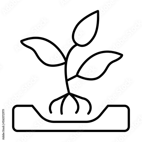 Sprout planting in soil thin line icon, forest industry concept. Vector graphics. Tree plant sprout, gardening sign on white background, style mobile or design.
