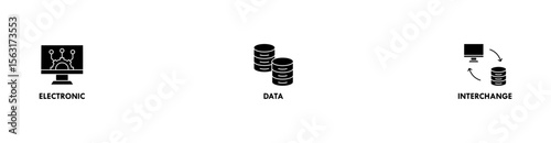 EDI banner web icon vector illustration concept for electronic data interchange of business documents standard format with a cloud server, exchange, database, file, chart, automation, and process icon