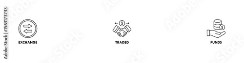 ETF banner web icon vector illustration concept Exchange Traded Funds Stock Market Investment with icon of money, cash flow, trading, transaction, bank, accounting, and growth