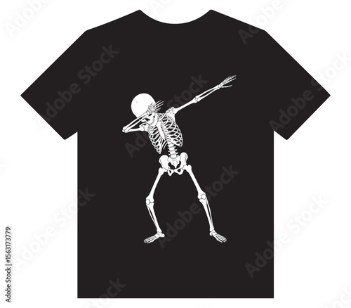 "Dancing Skeleton Performing the Dab Pose on a Black T-Shirt"