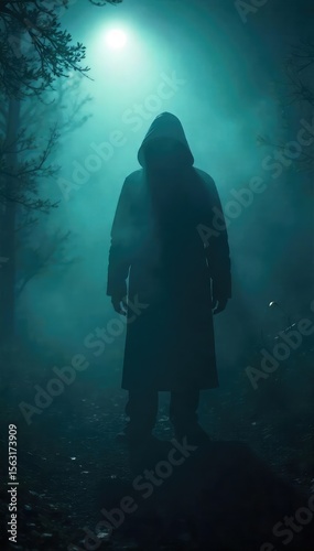 Mysterious Fog-Shrouded Figure A Spooky Atmosphere of Intrigue and Hidden Presence