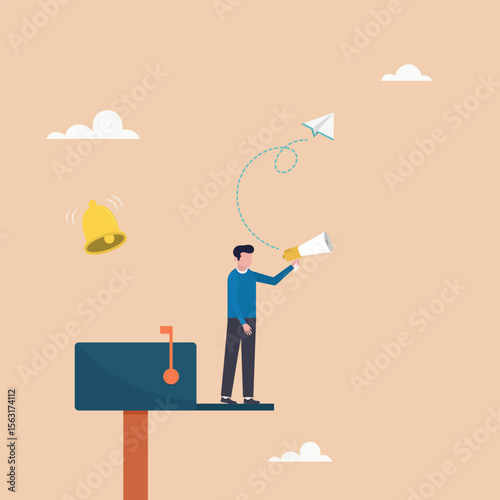 Marketing messages or subscription alerts. Email newsletter notification, vector illustration.	