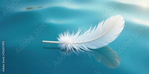 Pristine White Feather Floating on Tranquil Blue Water Purity, Serenity, and Delicate Beauty