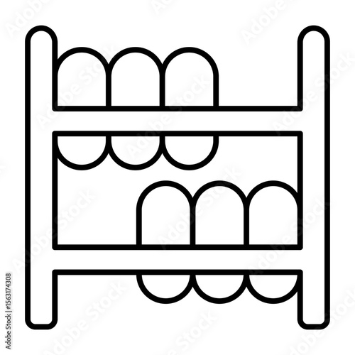 Car tires shelf thin line icon, tires fitting concept. Vector graphics. Store shelf with any season tires, shopping sign on white background, style mobile or design.