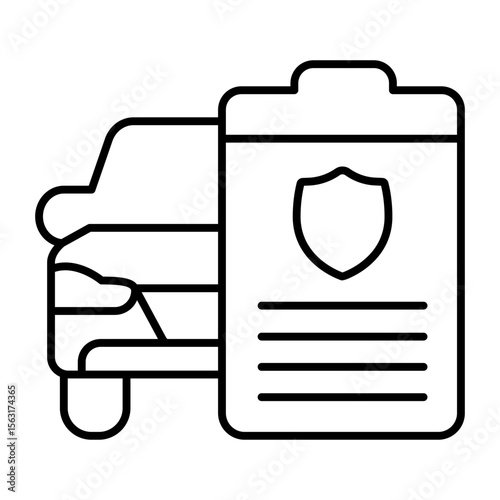 Car with document thin line icon, automobile sales concept. Vector graphics. Motor vehicle power of attorney form paper sign on white background, style mobile or design.