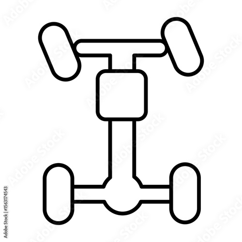 Car chassis with wheels thin line icon, car service concept. Vector graphics. Chassis repair and balancing sign on white background, style mobile or design.