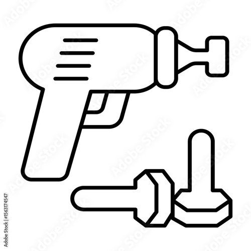 Electric screwdriver and screws thin line icon, repair service concept. Vector graphics. Cordless drill, mechanic staff tool sign on white background, style mobile or design.