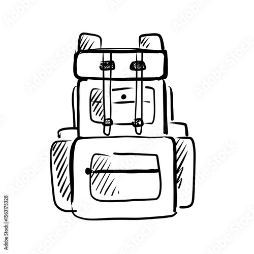 Vintage style vector illustration of a backpack showcasing a simple, practical design for outdoor adventures and travel
