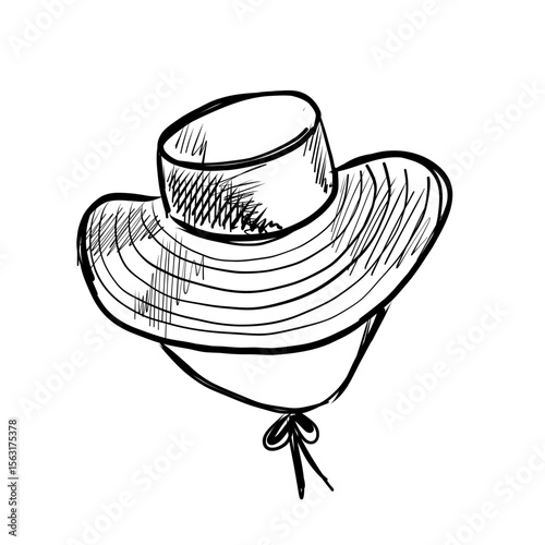 Stylish wide-brimmed hat illustration, perfect for summer outings and outdoor activities in the sun