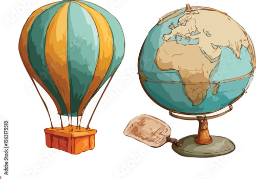 globe and hot balloon