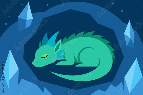 Sleeping Dragon in Ice Cave Fantasy Art Illustration