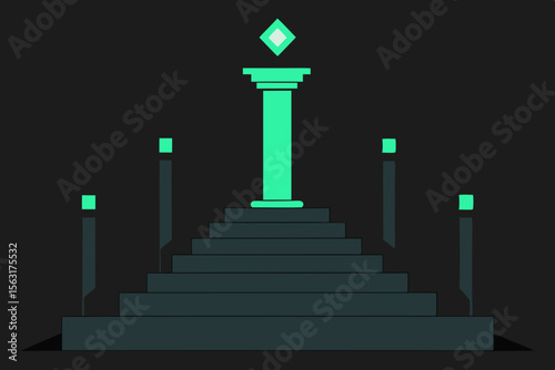 Mysterious Green Pillar and Steps A Digital Art Piece