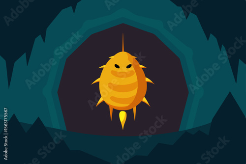 Mysterious Cave Creature A Digital Illustration of an Orange, Spiky, Alien-like Being