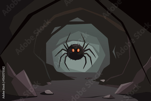 Giant Spider Lurking in Dark Cave A Spooky Halloween Illustration