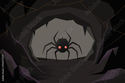 Dark Cave Spider Illustration A Creepy Crawly Halloween Design