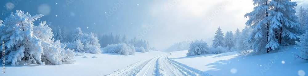 Fototapeta premium Blizzard Blankets Winter Landscape Severe Snowstorm with Frozen Branches and Deep Snow Cover