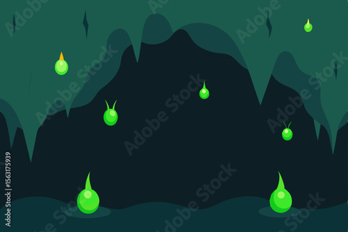 Glowworms Crawling On The Ceiling Of A Damp Cave