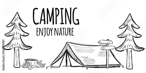 Explore the joys of camping in nature with tents, trees, and a peaceful environment