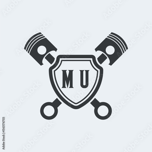 MU Initials Vektor Stok Otomotif Logo Design