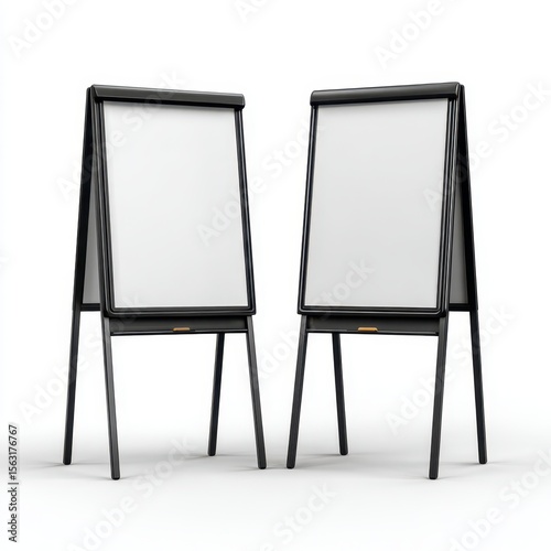 Two blank flip chart easels for presentations isolated on white background