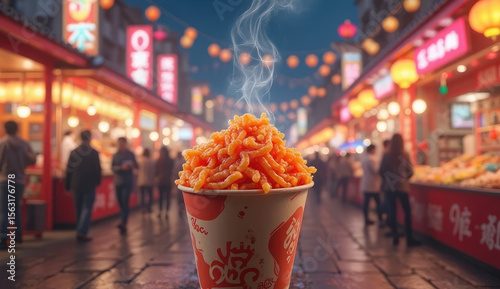 Delicious street food in a bustling Asian night market