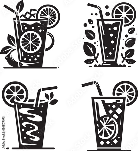 lemonade glass vector silhouette icon with white background