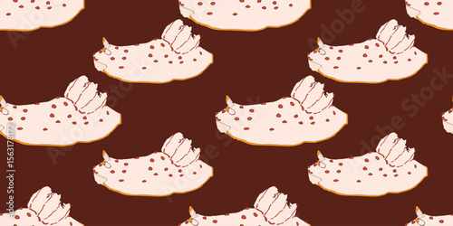 Sea animal seamless pattern with nudibranch. Undersea world habitants print. Hand drawn underwater life vector illustration. Cartoon marine animals character for kid fabric, textile.