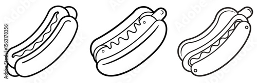 Hot Dog Coloring Page - Classic Snack Line Art Outline for Kids and Adults