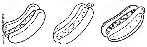 Hot Dog Coloring Page - Classic Snack Line Art Outline for Kids and Adults