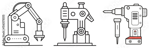 Hydraulic Hammer Machine Coloring Page - Construction Equipment Line Art Outline for Kids and Adults